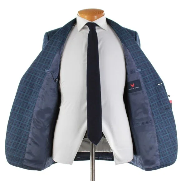 Cardinal of Canada NWT 100% Wool Sport Coat Size 38R US In Blues w/ Teal Plaid